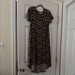 LuLaRoe Brown and Tan High-Low Sundress with Flutter Sleeves